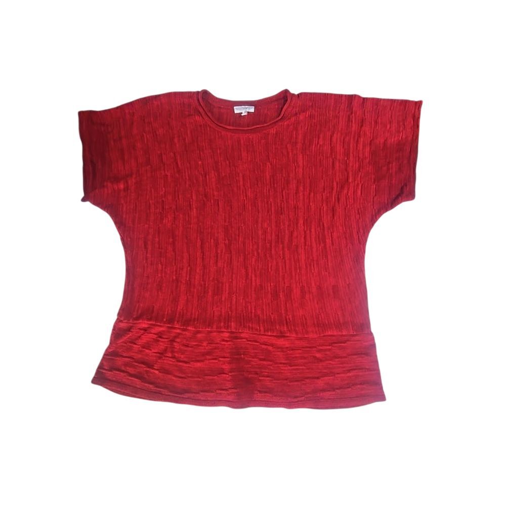 Fashion Bug Knit Top Women 1X Red‎ Textured Dolman Sleeve Retro Made in USA